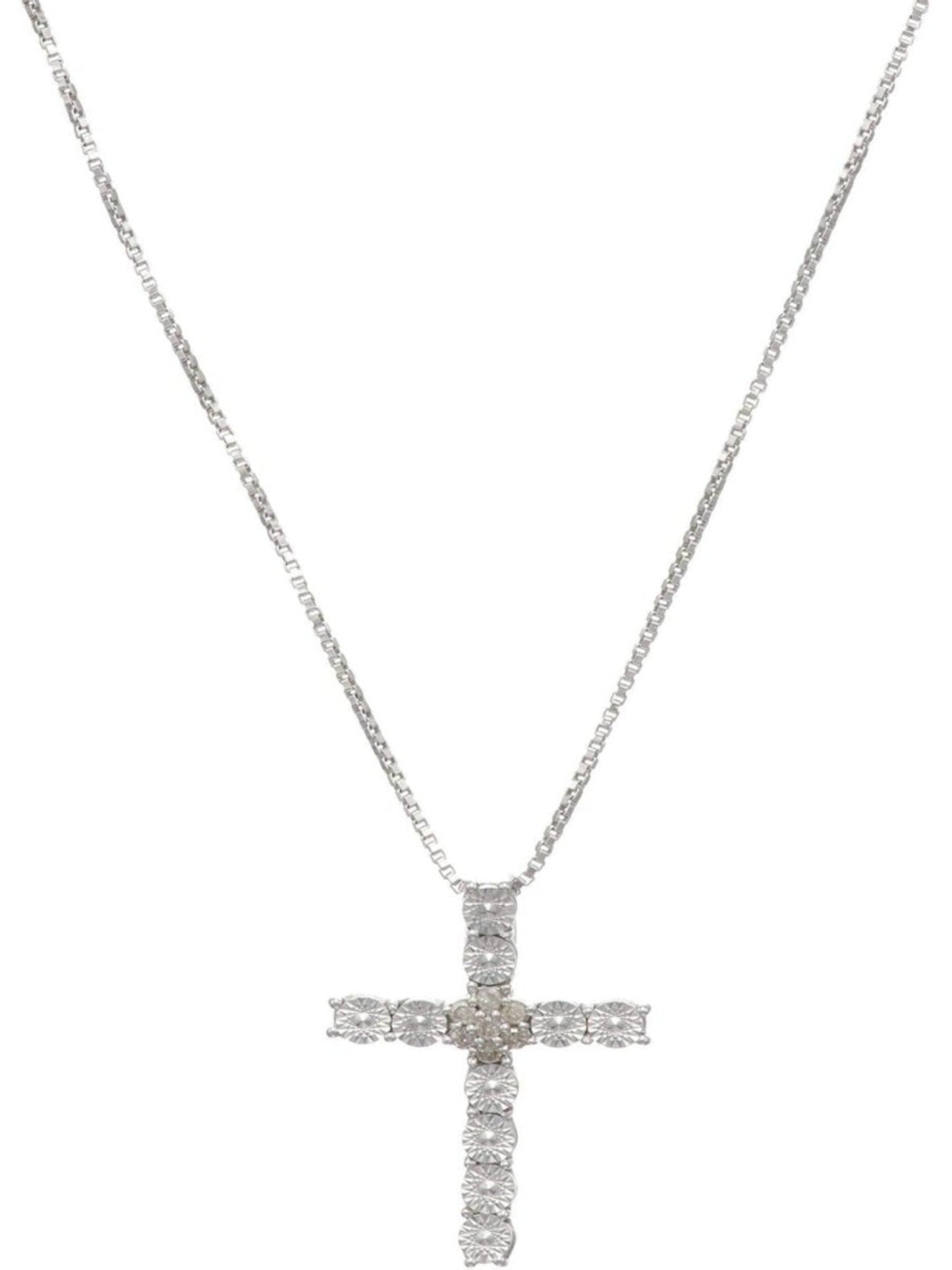 Jewelry Sterling Silver 0.05 Carat Round White Diamond Cross Pendant Necklace - Samuels Jewelers