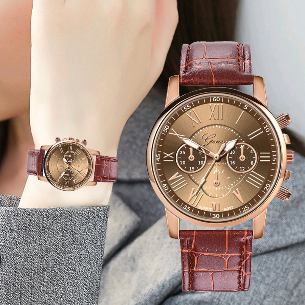 Leather Band Quartz Analog Wrist Watch - Samuels Jewelers