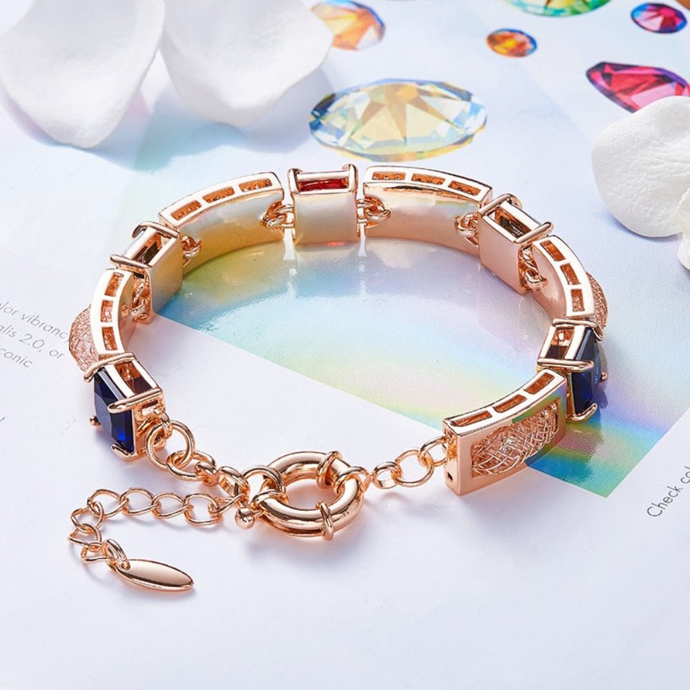Luxury Colorful Zircon Bangle Bracelet Rhinestone Rose Gold Link Chain - Samuels Jewelers