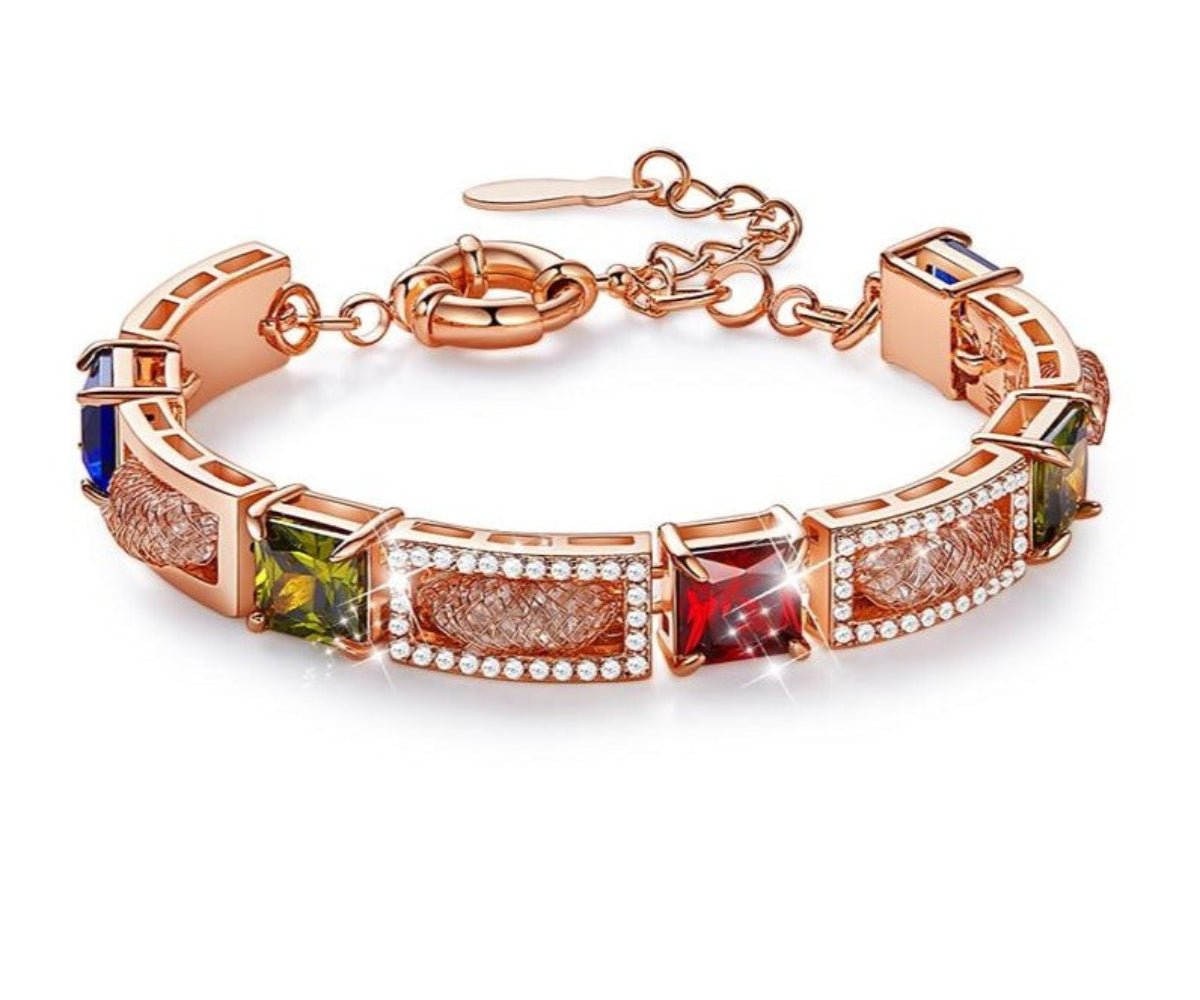 Luxury Colorful Zircon Bangle Bracelet Rhinestone Rose Gold Link Chain - Samuels Jewelers