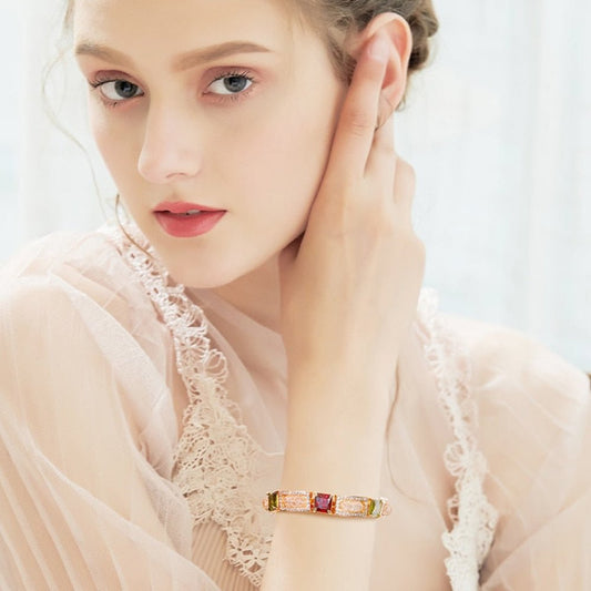 Luxury Colorful Zircon Bangle Bracelet Rhinestone Rose Gold Link Chain - Samuels Jewelers
