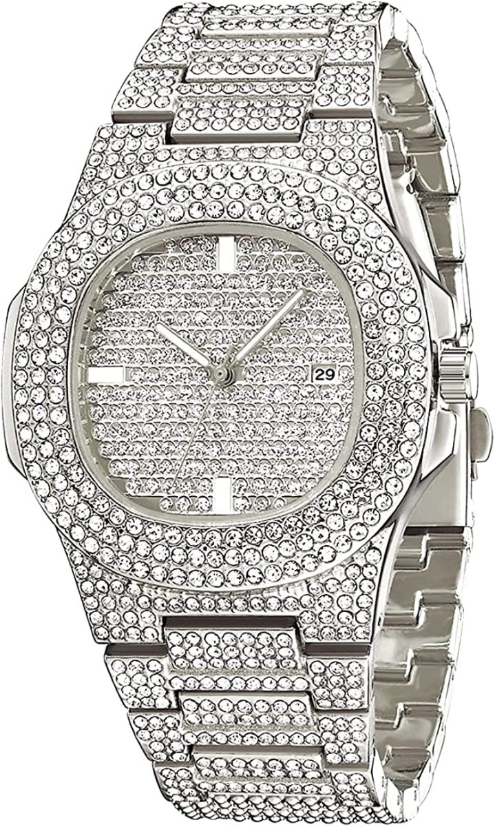 Luxury Ice and Gold Brilliance: 18K Gold Bracelet, Necklace, and Diamond Wristwatch Set - Samuels Jewelers