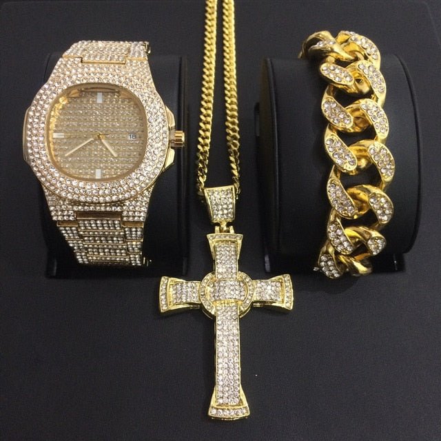 Luxury Watch Bracelet Necklace Ice Out Cuban Set - Samuels Jewelers