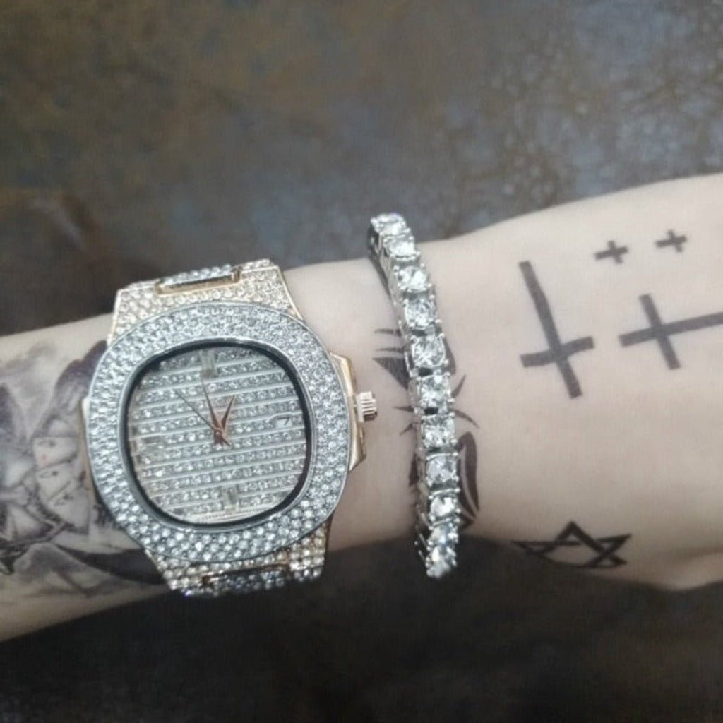 Luxury Watch Bracelet Watch Combo Set Miami Ice Out Cuban Hip Hop Jewelry - Samuels Jewelers