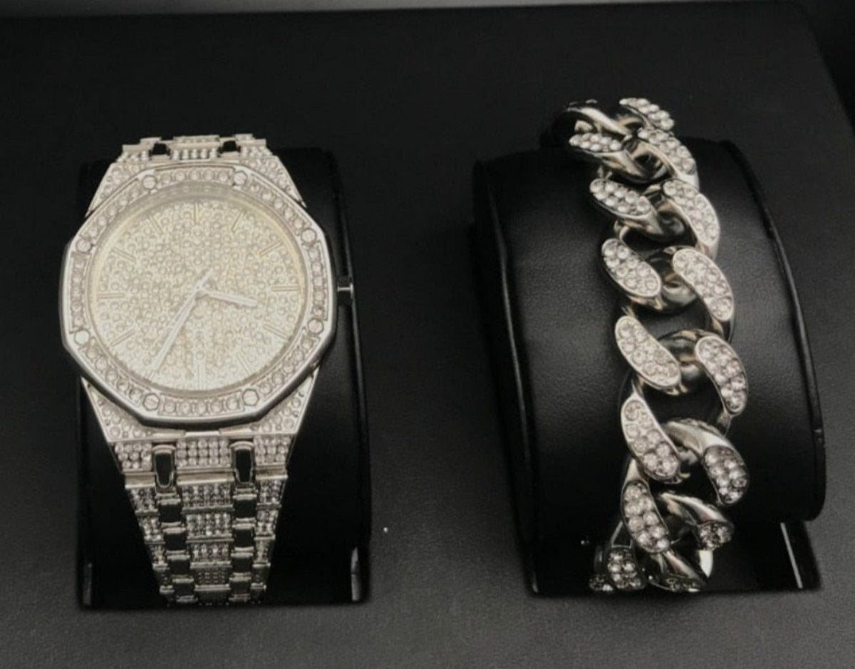Luxury Watch Bracelet Watch Combo Set Miami Ice Out Cuban Hip Hop Jewelry - Samuels Jewelers