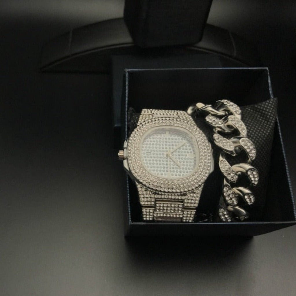 Luxury Watch Bracelet Watch Combo Set Miami Ice Out Cuban Hip Hop Jewelry - Samuels Jewelers