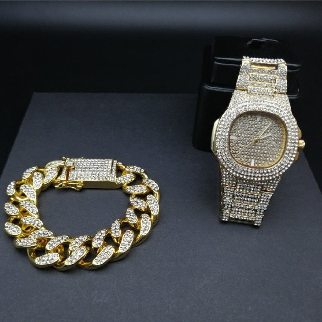 Luxury Watch Bracelet Watch Combo Set Miami Ice Out Cuban Hip Hop Jewelry - Samuels Jewelers