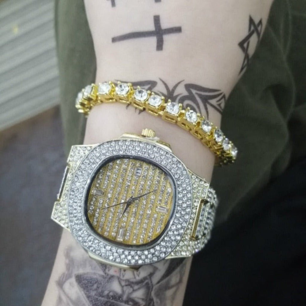 Luxury Watch Bracelet Watch Combo Set Miami Ice Out Cuban Hip Hop Jewelry - Samuels Jewelers