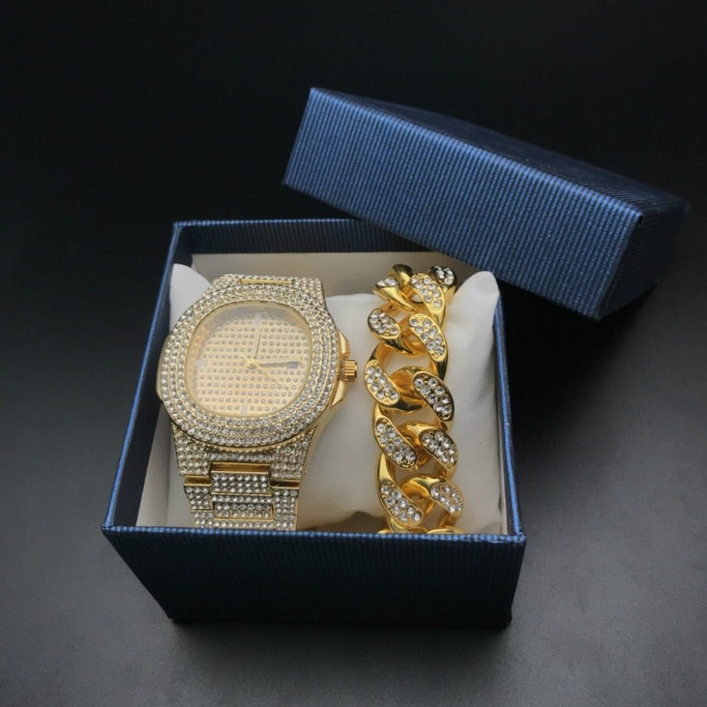 Luxury Watch Bracelet Watch Combo Set Miami Ice Out Cuban Hip Hop Jewelry - Samuels Jewelers