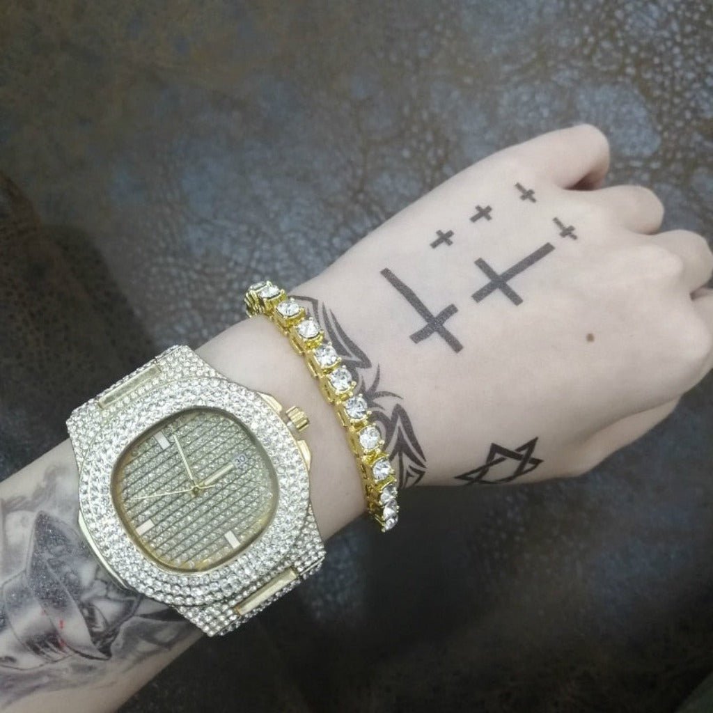 Luxury Watch Bracelet Watch Combo Set Miami Ice Out Cuban Hip Hop Jewelry - Samuels Jewelers