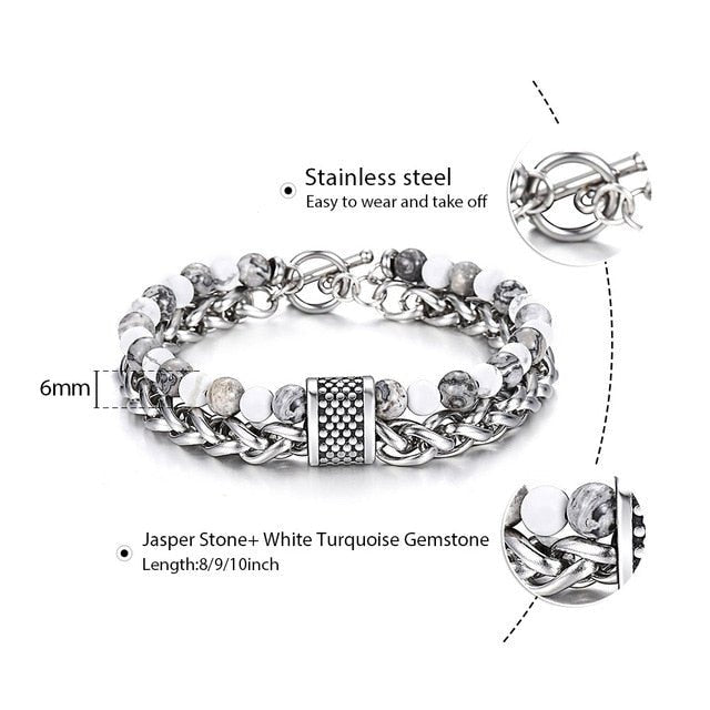 Natural Map Stone Men's Beaded Bracelet - Samuels Jewelers