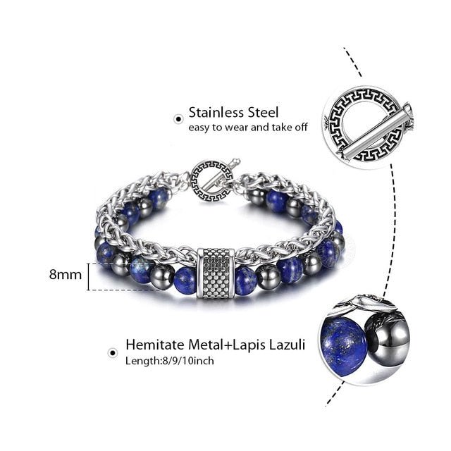 Natural Map Stone Men's Beaded Bracelet - Samuels Jewelers