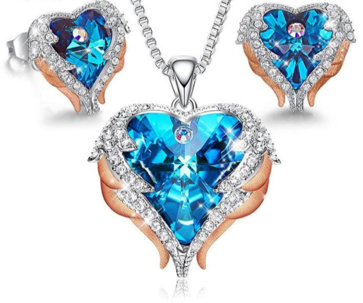 Heart Pendant Necklace Stud Earrings Jewelry Set - Samuels Jewelers