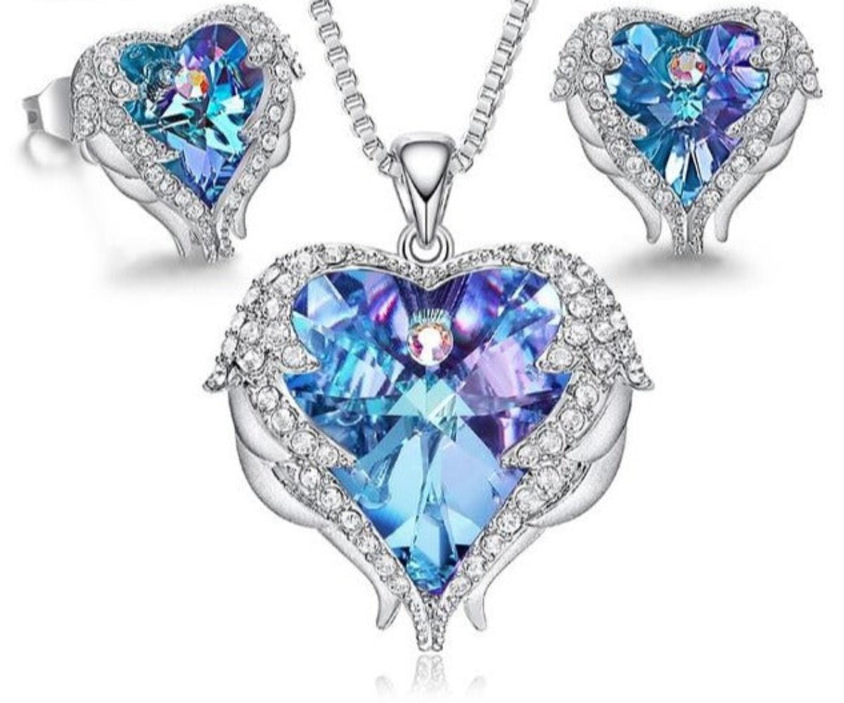 Heart Pendant Necklace Stud Earrings Jewelry Set - Samuels Jewelers