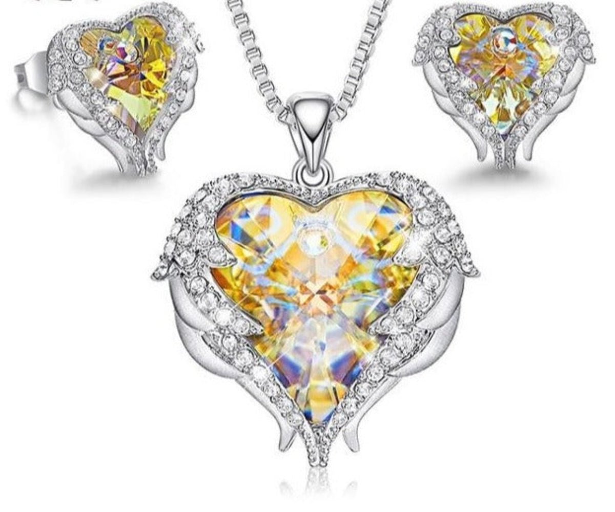 Heart Pendant Necklace Stud Earrings Jewelry Set - Samuels Jewelers