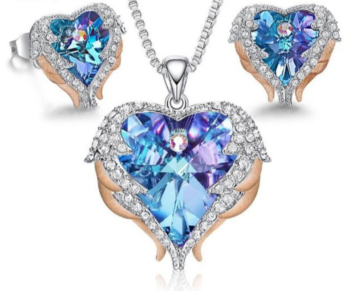 Heart Pendant Necklace Stud Earrings Jewelry Set - Samuels Jewelers