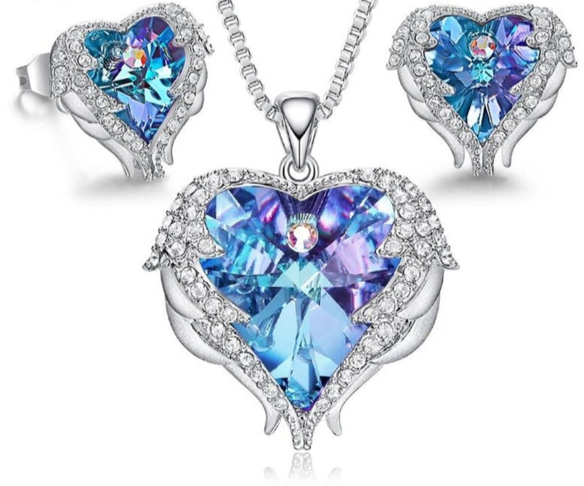 Heart Pendant Necklace Stud Earrings Jewelry Set - Samuels Jewelers