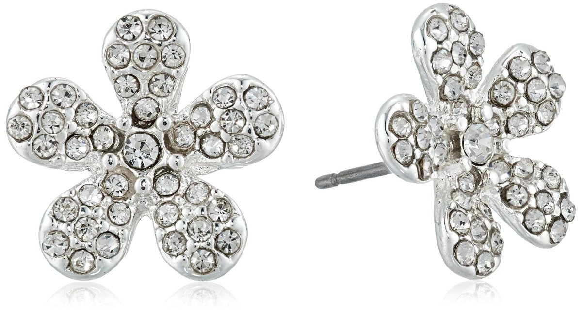 Pierced Button Earrings Pave Flower - Samuels Jewelers