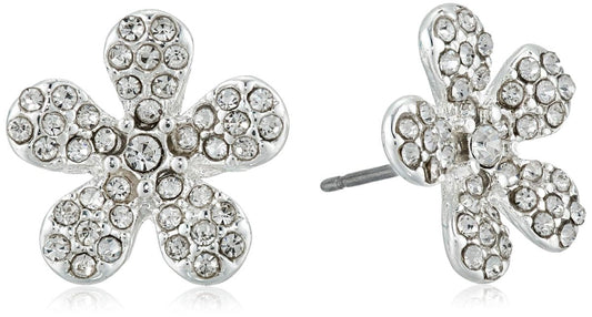 Pierced Button Earrings Pave Flower - Samuels Jewelers