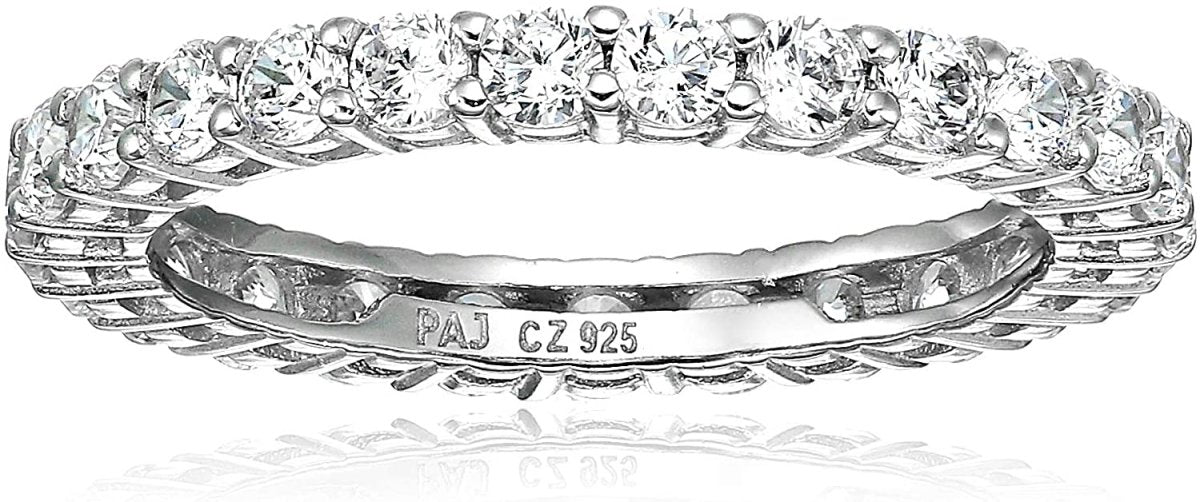 Plated Sterling Silver Round - Cut Cubic Zirconia All - Around Band Ring - Samuels Jewelers