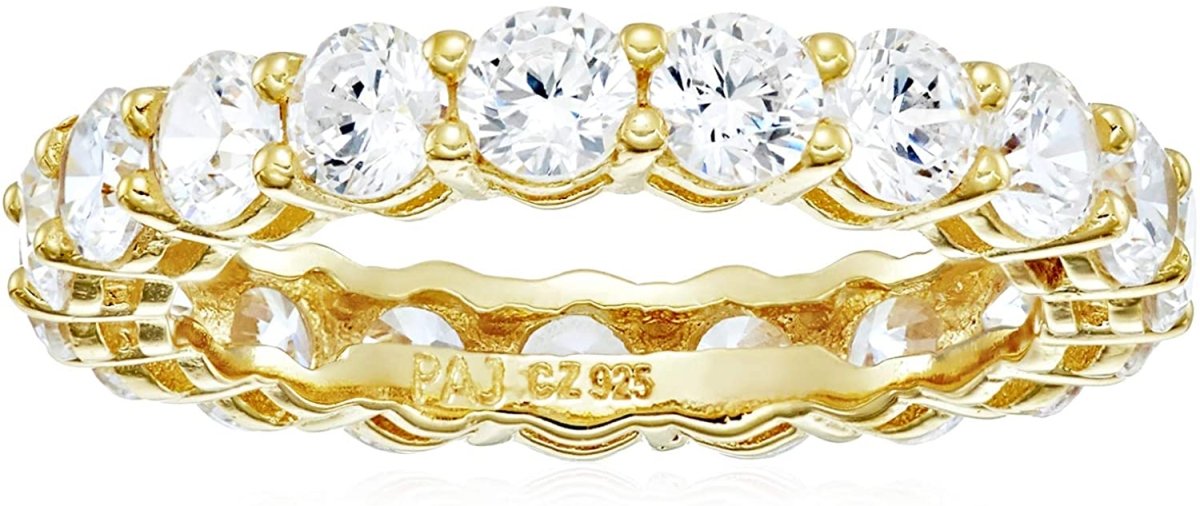 Plated Sterling Silver Round - Cut Cubic Zirconia All - Around Band Ring - Samuels Jewelers