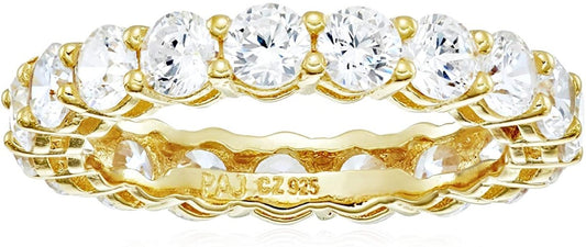 Plated Sterling Silver Round - Cut Cubic Zirconia All - Around Band Ring - Samuels Jewelers