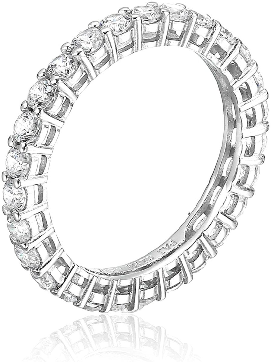 Plated Sterling Silver Round - Cut Cubic Zirconia All - Around Band Ring - Samuels Jewelers