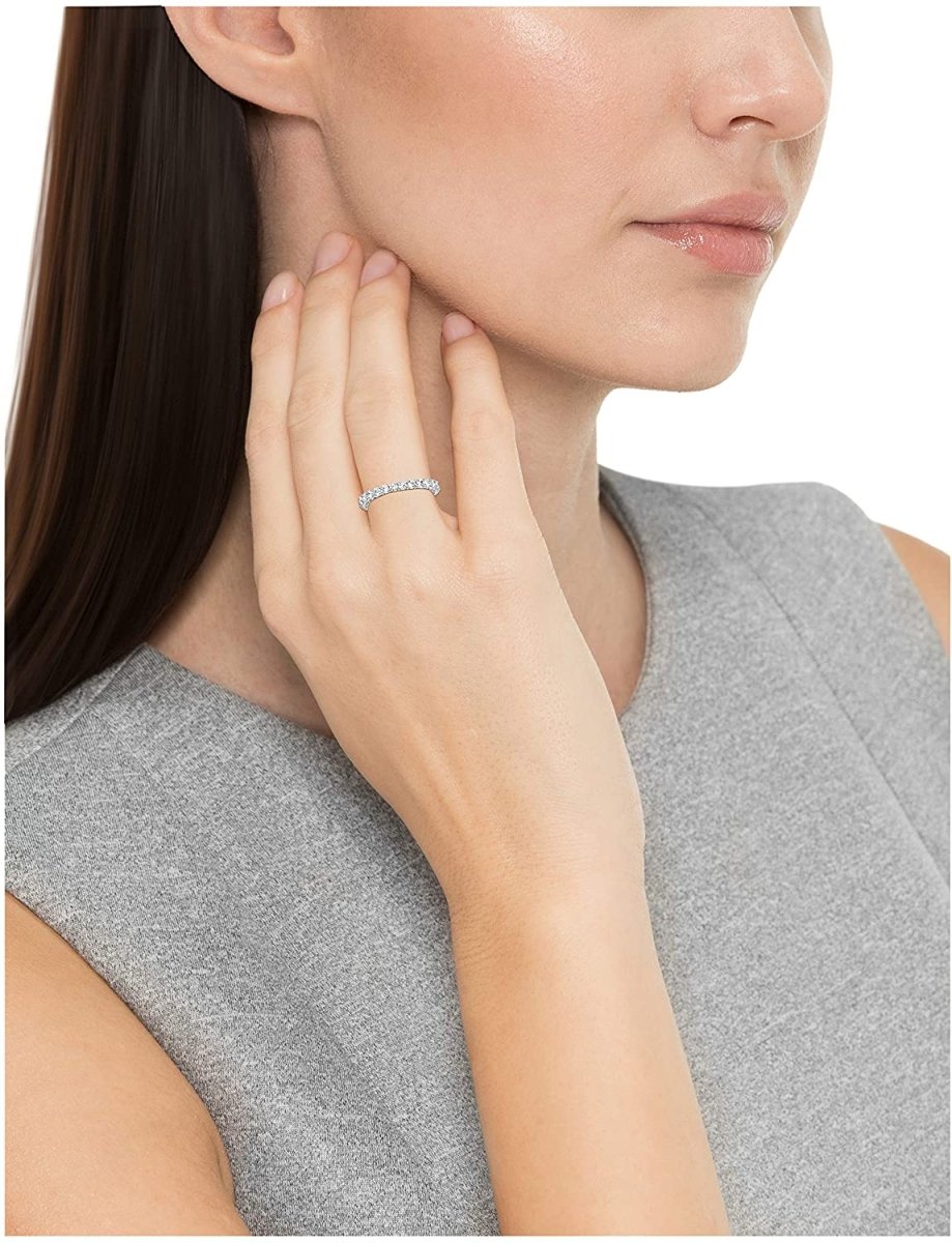 Plated Sterling Silver Round - Cut Cubic Zirconia All - Around Band Ring - Samuels Jewelers