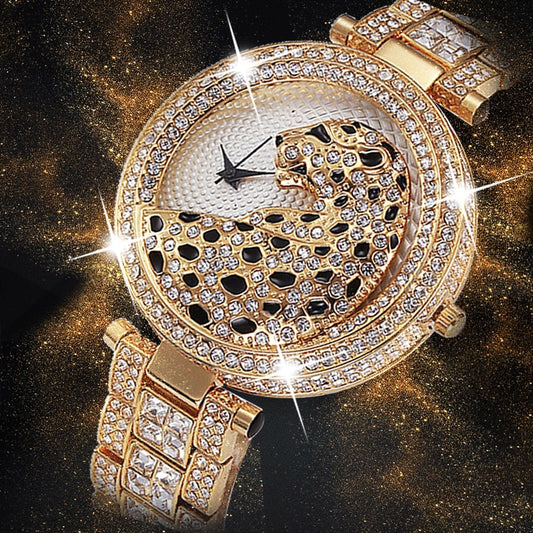 Quartz Gold Watch Crystal Diamond Leopard - Samuels Jewelers