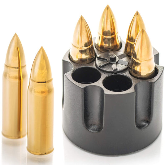 Set of 6 Whiskey Stones Bullets with Base, Ice Cubes Revolver Base - Samuels Jewelers