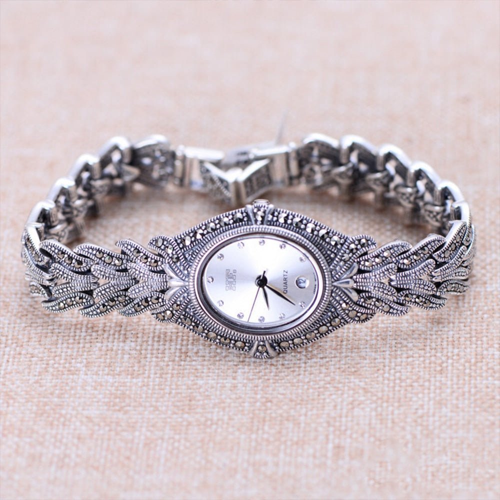 Silver Bracelet Watch Zircon 925 Sterling Silver Bracelet Quartz Watch - Samuels Jewelers