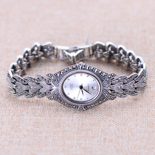 Silver Bracelet Watch Zircon 925 Sterling Silver Bracelet Quartz Watch - Samuels Jewelers