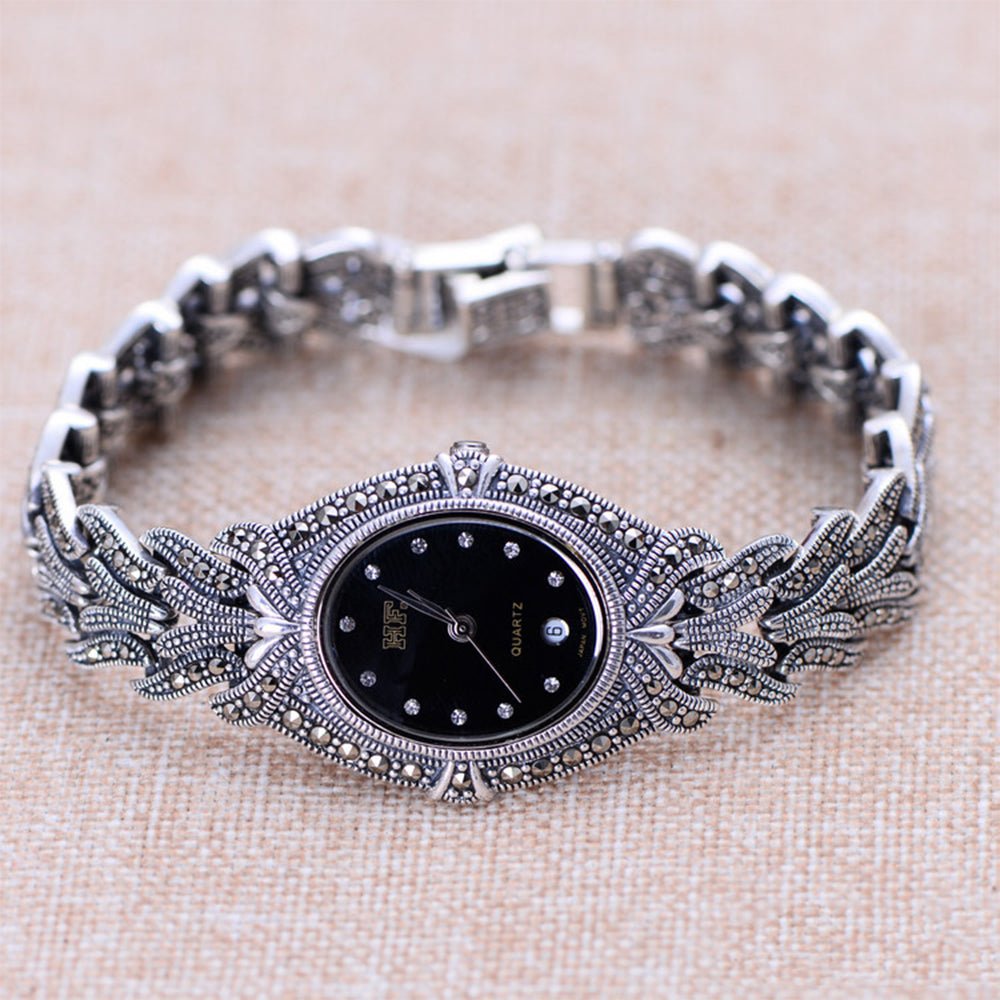 Silver Bracelet Watch Zircon 925 Sterling Silver Bracelet Quartz Watch - Samuels Jewelers