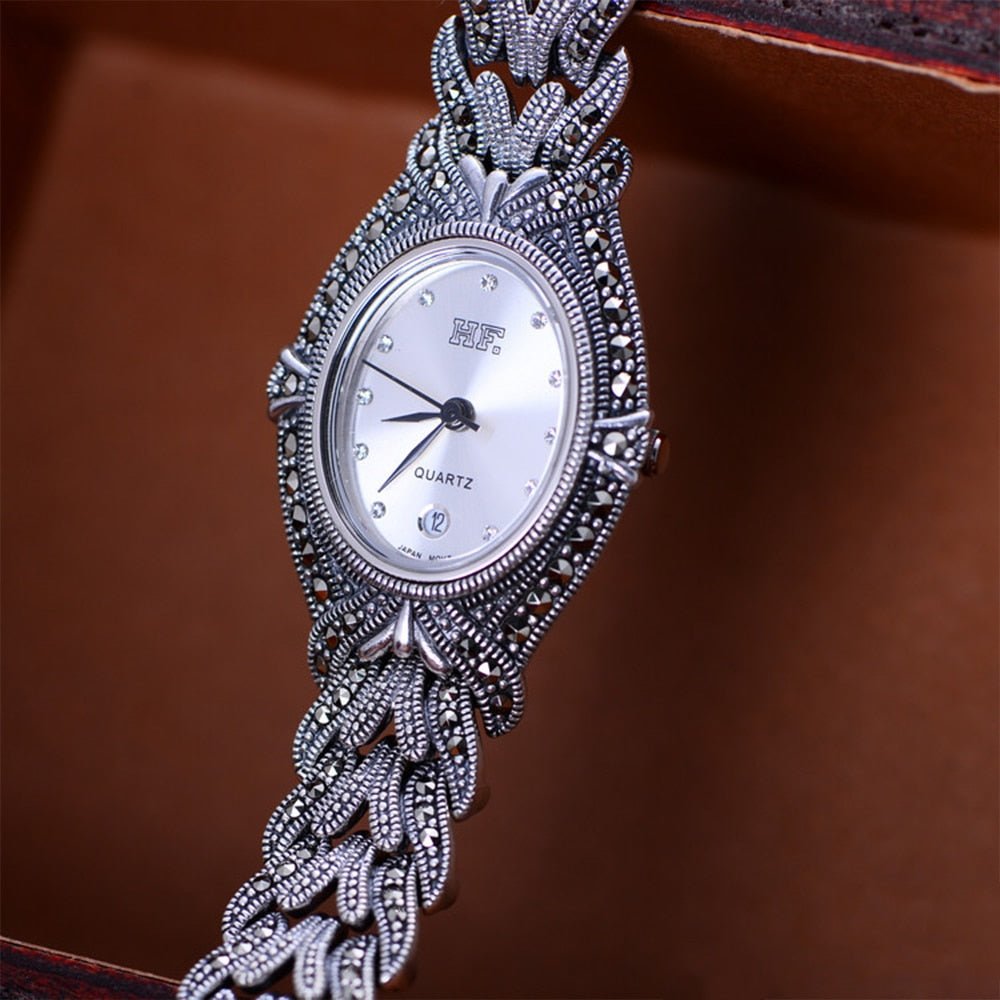 Silver Bracelet Watch Zircon 925 Sterling Silver Bracelet Quartz Watch - Samuels Jewelers