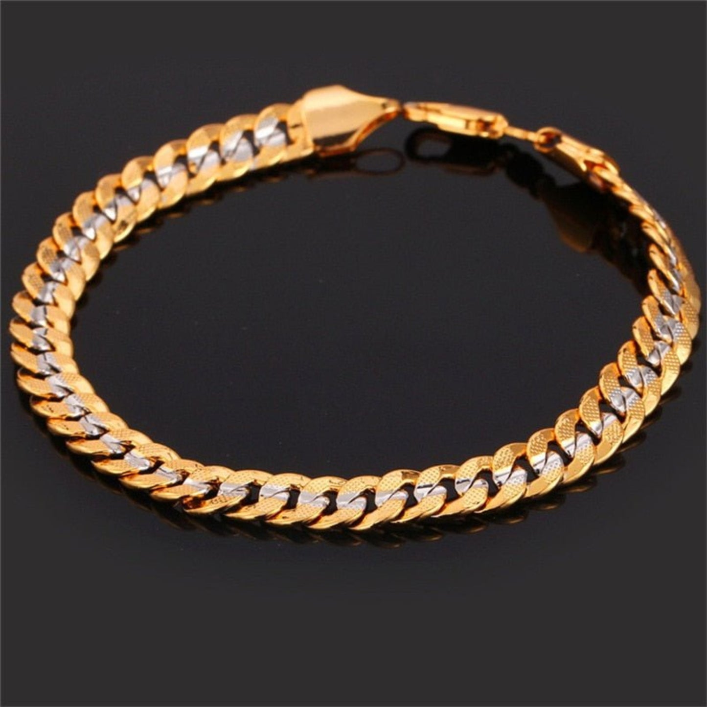 Two Gold Tone Jewelry Cuban Link Curb Chain Bracelet - Samuels Jewelers