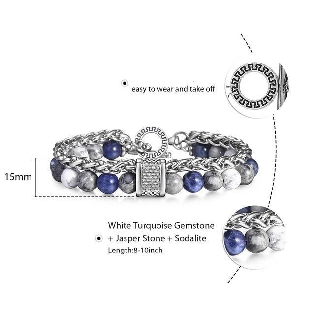 Natural Map Stone Men's Beaded Bracelet - Samuels Jewelers