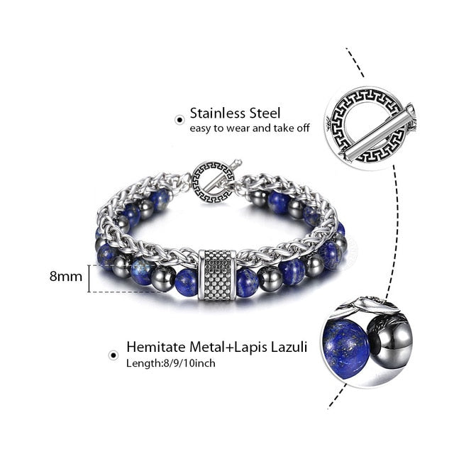 Natural Map Stone Men's Beaded Bracelet - Samuels Jewelers