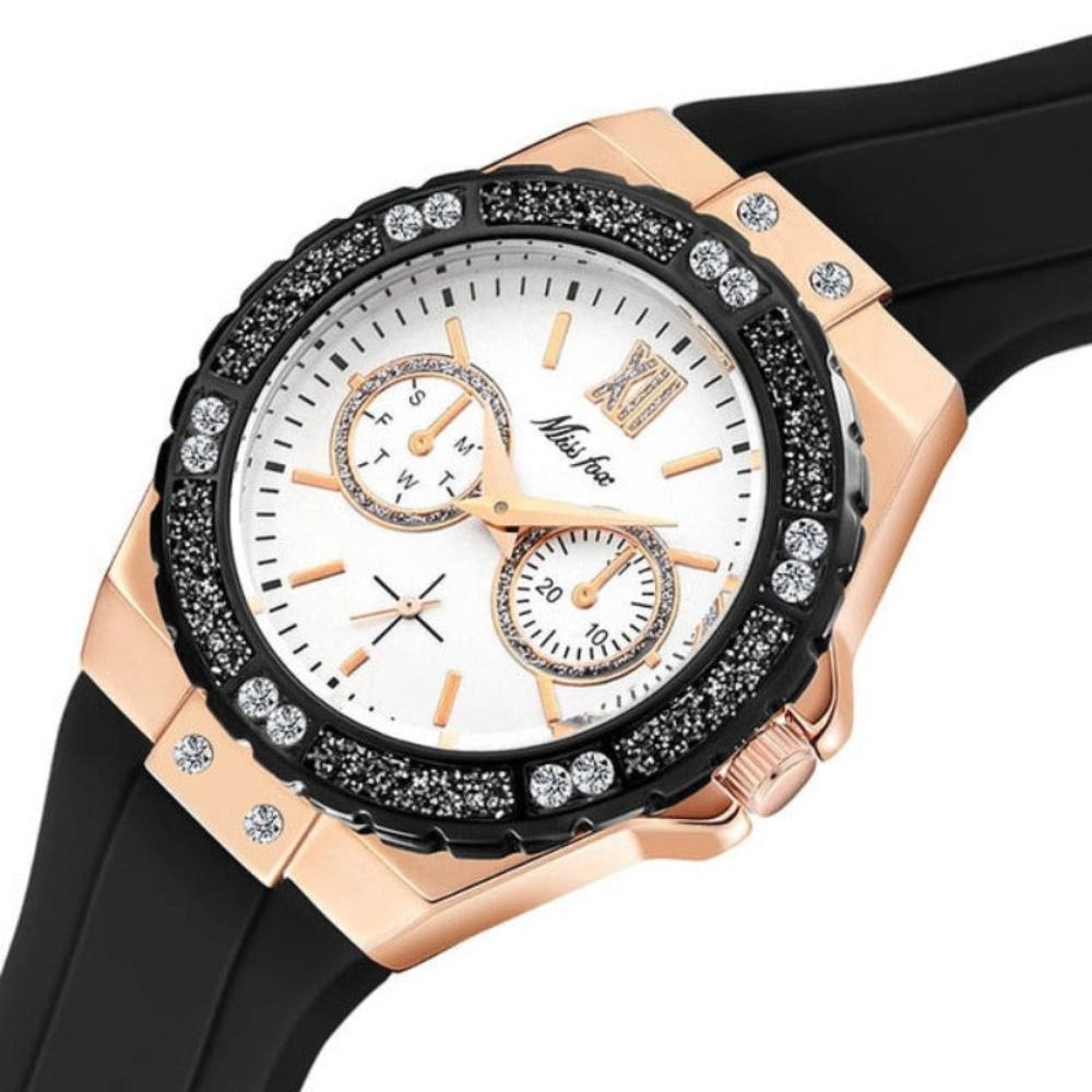 Watches Chronograph Rose Gold Sport Watch Ladies Diamond Blue Rubber - Samuels Jewelers
