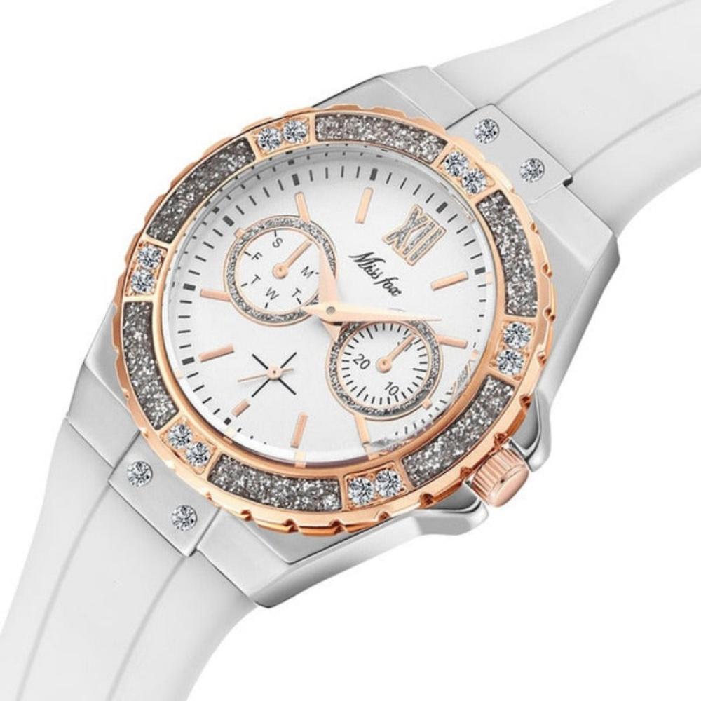 Watches Chronograph Rose Gold Sport Watch Ladies Diamond Blue Rubber - Samuels Jewelers