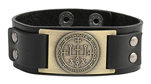 Vintage Solomon Sigil of Archangel Raphael Metal Craft Connector Enoch Talisman Cuff Leather Bracelet - Samuels Jewelers