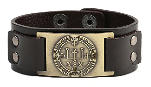 Vintage Solomon Sigil of Archangel Raphael Metal Craft Connector Enoch Talisman Cuff Leather Bracelet - Samuels Jewelers