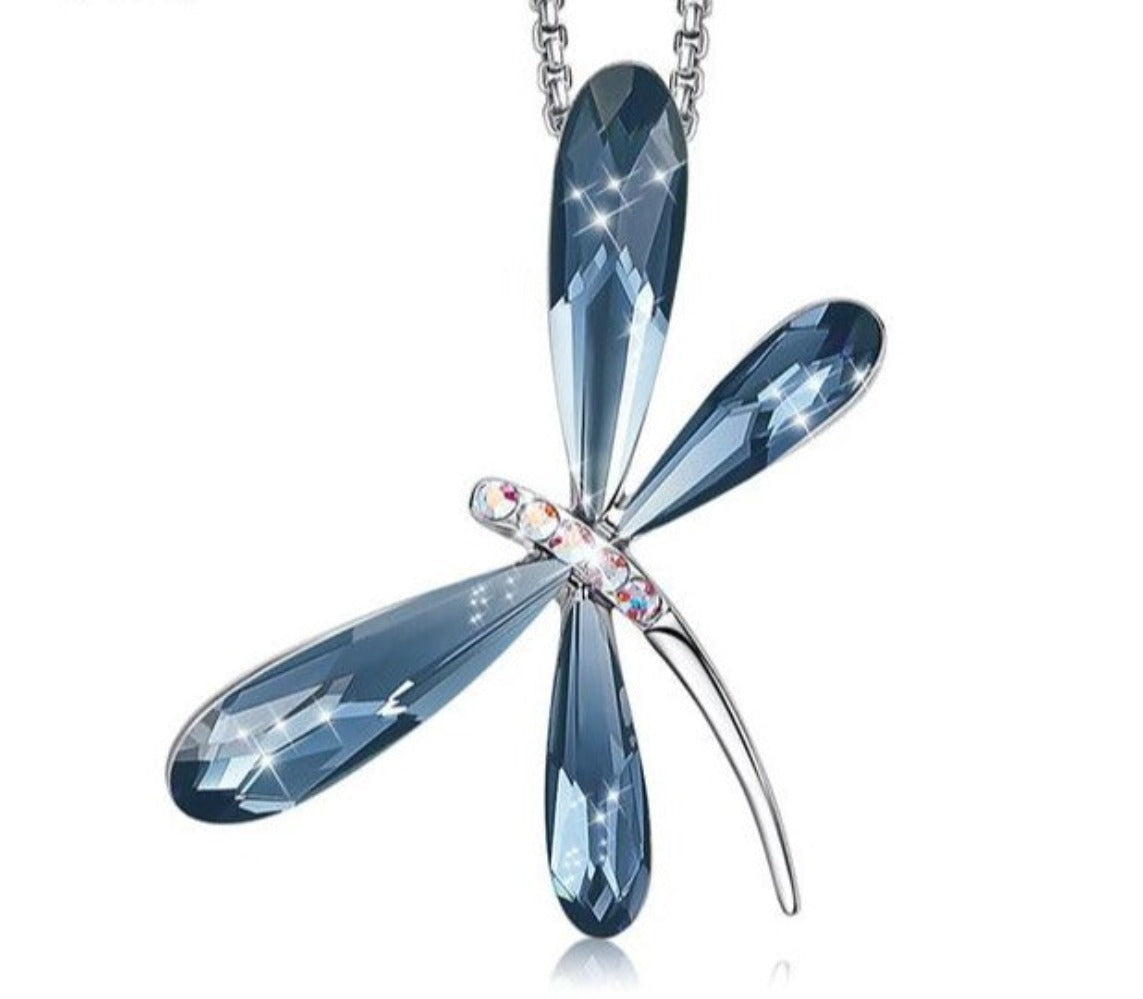 Dragonfly Insect Pendant Necklace with Crystal Luxury Fashion Jewelry - Samuels Jewelers