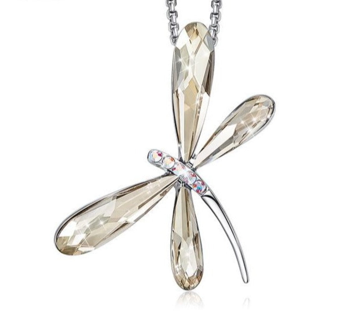 Dragonfly Insect Pendant Necklace with Crystal Luxury Fashion Jewelry - Samuels Jewelers