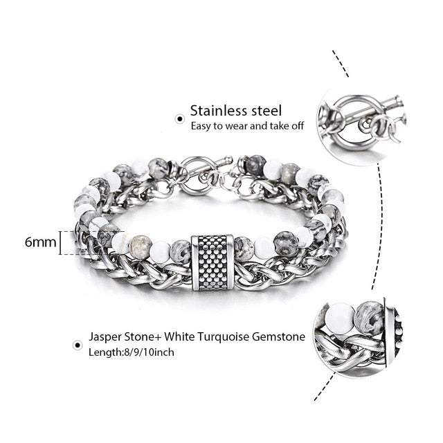 Natural Map Stone Men's Beaded Bracelet - Samuels Jewelers