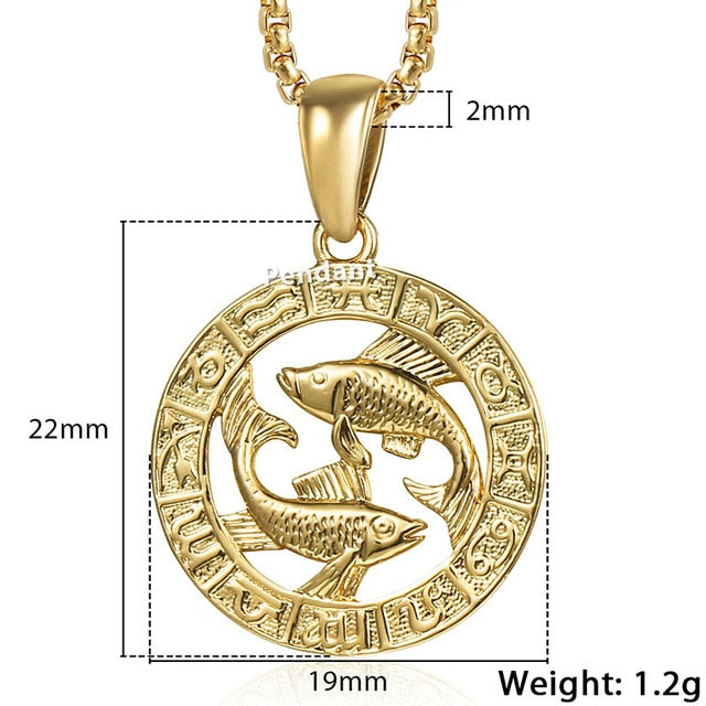12 Horoscope Zodiac Sign Gold Pendant Necklace Aries Leo - Samuels Jewelers