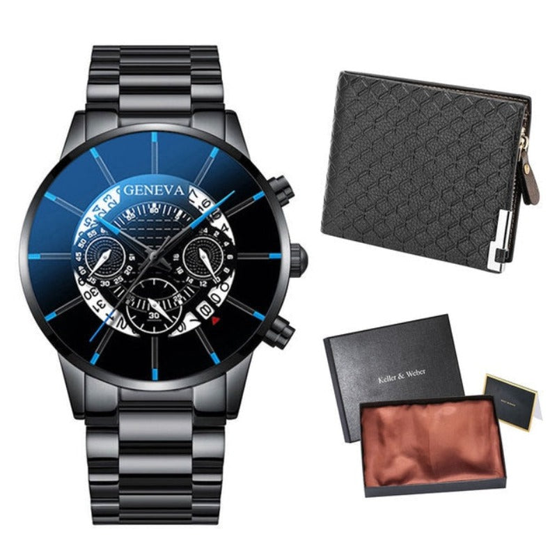Gold Men Minimalist Quartz Dial Wristwatch Folding Buckle Leather Wallet - Samuels Jewelers