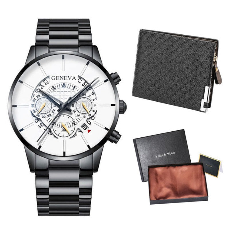 Gold Men Minimalist Quartz Dial Wristwatch Folding Buckle Leather Wallet - Samuels Jewelers