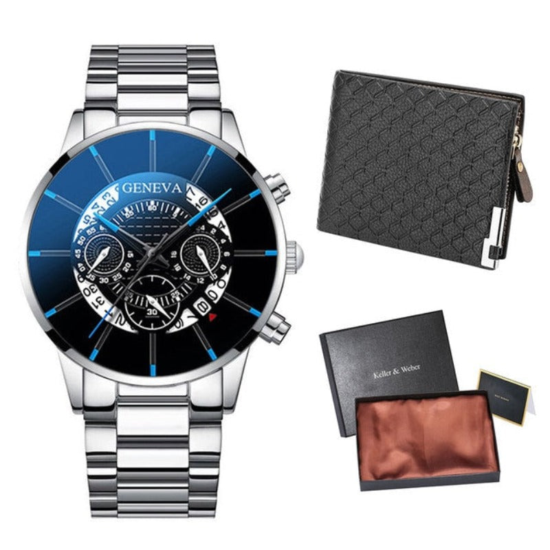 Gold Men Minimalist Quartz Dial Wristwatch Folding Buckle Leather Wallet - Samuels Jewelers