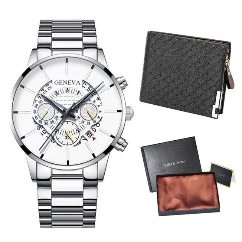Gold Men Minimalist Quartz Dial Wristwatch Folding Buckle Leather Wallet - Samuels Jewelers