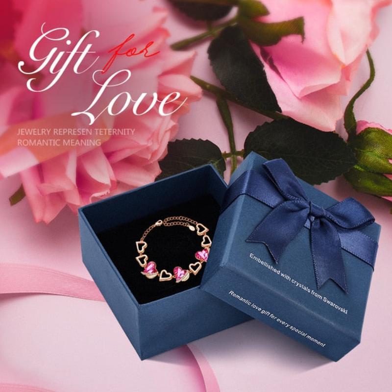 Gold Bracelets Embellished Crystals Swarovski Heart Angel Wing Jewelry Chain Bracelet - Samuels Jewelers
